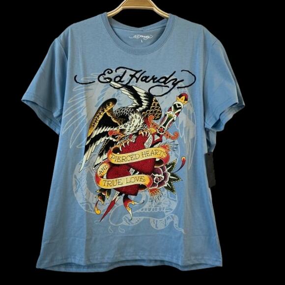 Ed Hardy Other - Ed Hardy Pierced Eagle Y2K Graphic Tee Tshirt Men L Blue Tattoo Goth Skater NWT